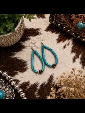Genuine Turquoise Beaded Teardrop Earrings - Women Jewelry